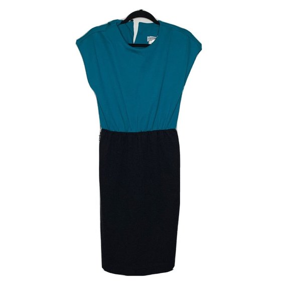 Stuart Alan Petites Sweater Dress Womans 12 Teal Black Stripe No Sleeve w/Jacket - Picture 11 of 16